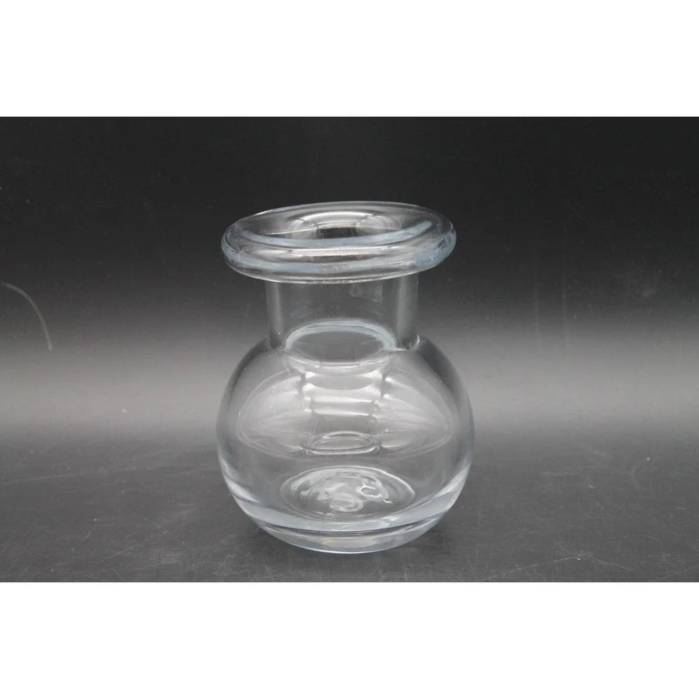 Clear Handmade Glass Bud Vase Heavy Rounded Bottle Thick Rolled Rim 4.5